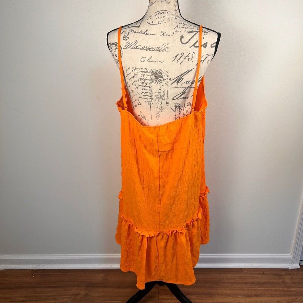 Shein Curve Orange Cami Dress Womens 2XL Smocked Ruffle Hem Textured Slip Dress - Picture 5 of 9
